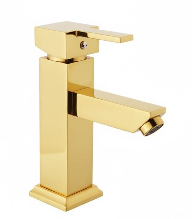 KARE SABİT LAVABO BATARYASI GOLD